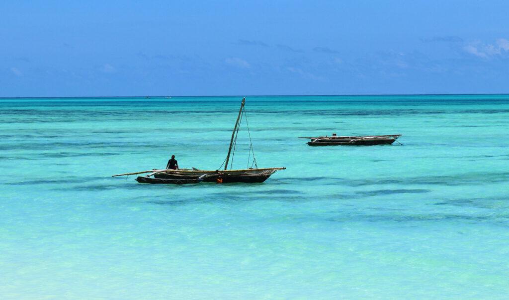 A traditional dhow on the Indian Ocean in Zanzibar.