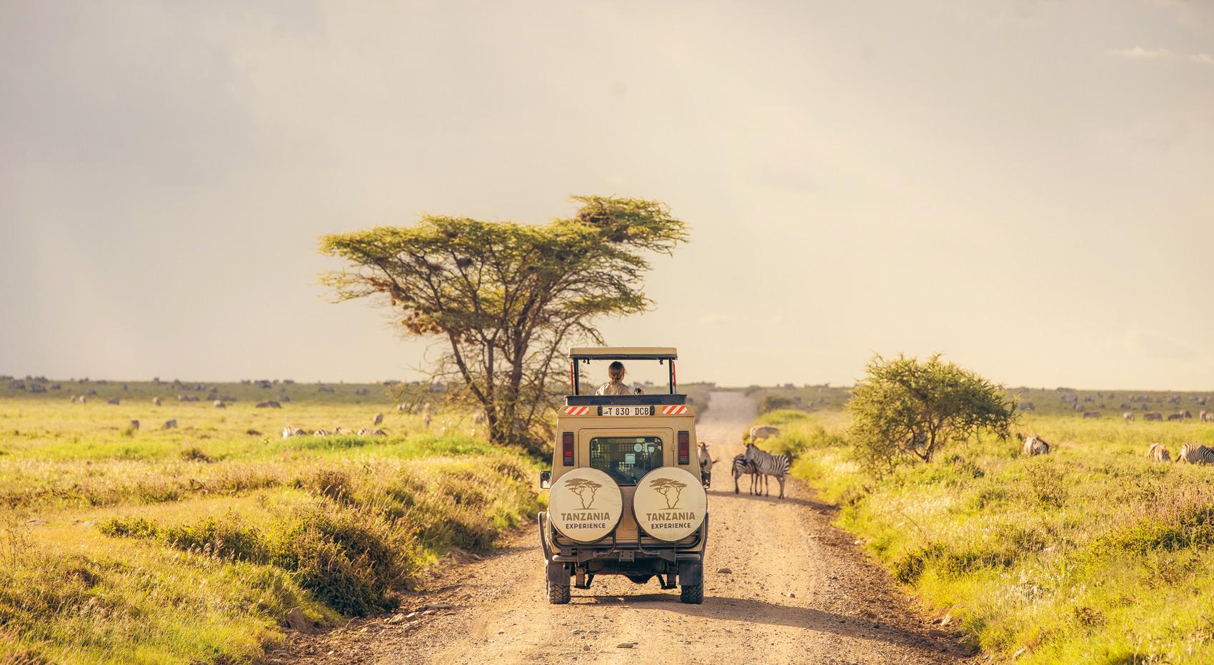 A safari vehicle in the Serengeti.